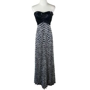 Vtg Night Moves Dress Womens 6 Black White Polka Dot Sequin Strapless Gown Pleat